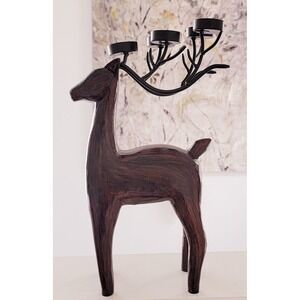 Reindeer Candle Holder Set 5 Tealight‎ Candles Faux Wood/Metal Christmas Holiday
